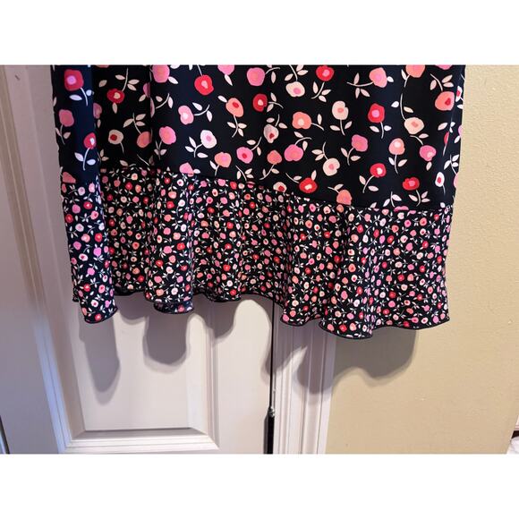 Talbots Women's Black Pink Foral Short Sleeve Ruffle Shift Dress Petite Size 14 - Picture 11 of 11